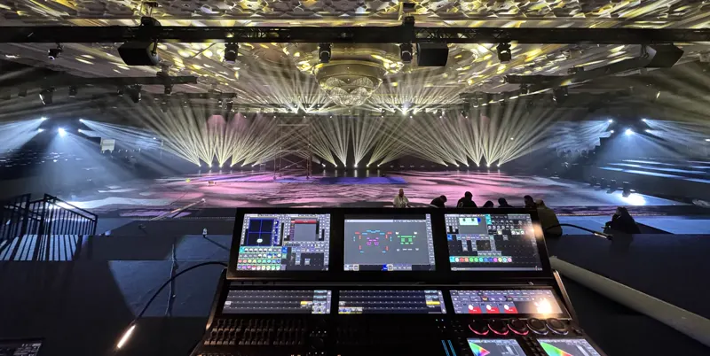 UAE Pro League Awards stage — LED floor pitch inside the ballroom of Emirates Palace Mandarin Oriental